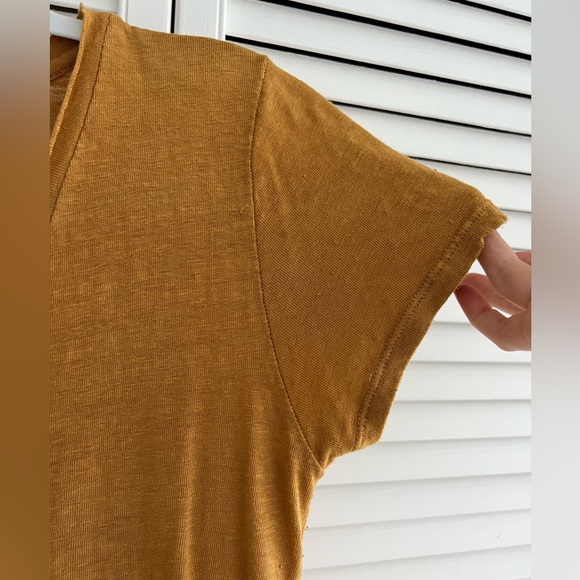 Lanthropy 100% Linen Tshirt Distressed Collar Mustard sz S - Picture 5 of 6